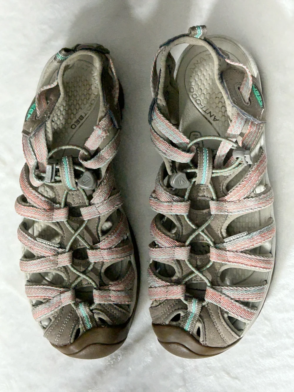 Keen Whisper Women's Taupe Salmon Teal Outdoor Waterproof Strap Sandals Size 10 - Picture 1 of 10